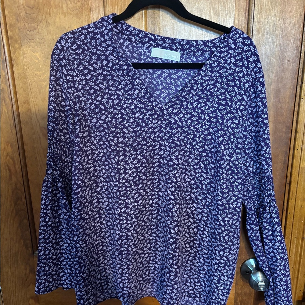 Michael Kors Cuffed Sleeve Blouse in Blue and Purple
